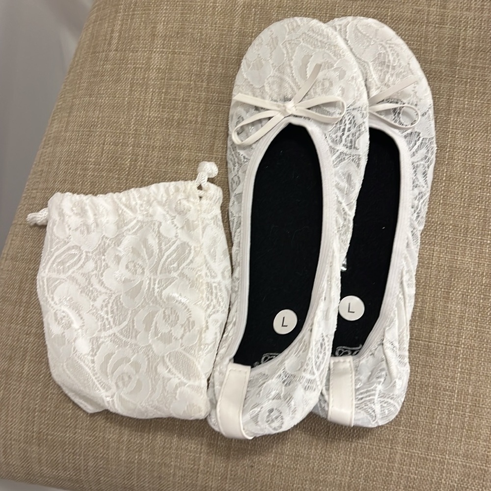 Silky toe white ballet flats